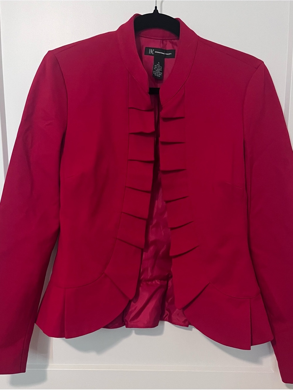 INC Women's Ruffle-Front Blazer Jacket - Fuchsia Red